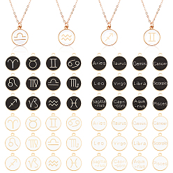 Mixed Color 4Sets 2 Colors Alloy Enamel Pendants, Cadmium Free & Lead Free, Flat Round with Constellation, Mixed Color, 22x18x2mm, Hole: 1.5mm, 2sets/color