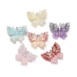 Mixed Color Two Tone Opaque Resin Pendants, Butterfly Charm, with Platinum Iron Loop & Glitter Powder, Mixed Color, 23.5x28x15mm, Hole: 2mm