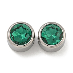 Морско-зеленый 304 нержавеющая сталь с 9 стеклянными бусинами-стразами, плоско-круглые, платина, цвета морской волны, 8x6.5 мм, отверстие : 1.8 мм