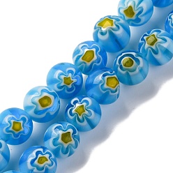 Темно-Голубой Handmade millefiori lampwork beads strands, круглые, глубокое синее небо, 8 мм, отверстие : 0.7 мм, около 48 шт / нитка, 14.37'' (36.5 см)