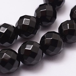 Black Onyx Natural Black Onyx Beads Strands, Dyed & Heated, 64 Faceted, Round, 8mm, Hole: 1.2mm, 49pcs/strand, 15.7 inch