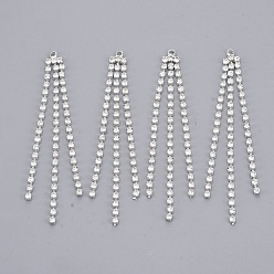 Серебро Медные серьги из жемчуга, кисточкой кулон, кристалл, серебряный цвет гальваническим, 68x6x2 мм, отверстие : 1.6 мм