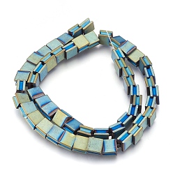 Green Plated Electroplate Non-magnetic Synthetic Hematite Bead Strands, Frosted, Grooved, Square, Green Plated, 8x8x5mm, Hole: 1.5mm, about 54pcs/strand, 16.7 inch(42.5cm)