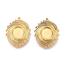 Настоящее золото 18K 304 Настройки кабошон из нержавеющей стали кулон, ионное покрытие (ip), спиральный вихрь, реальный 18 k позолоченный, лоток : 12 мм, 35~35.5x27x5~5.5 мм, отверстие : 1.6 мм