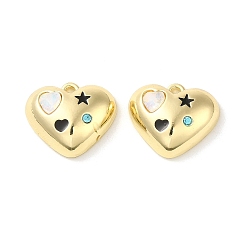 Clair Alliage micro pave pendentifs en zircone, avec strass et émail, cœur, clair, 15x17x6mm, Trou: 1.2mm