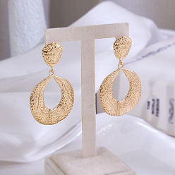 Золотой Сплав мотаться серьги стержня, текстурированный овал, золотые, 63x36 мм