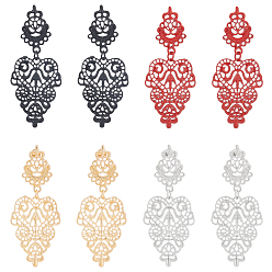 (52) Непрозрачная лаванда 4 пары 4 цвета сплава серьги-гвоздики для женщин, полый лист, разноцветные, 62x27 мм, 1 пара / цвет