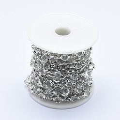 Platinum Handmade Glass Beaded Chains, Soldered, with Spool, Brass Findings, Flat Round, Platinum, 13x6.5x3mm, about 32.8 Feet(10m)/roll