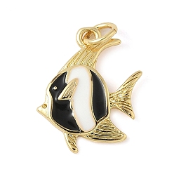 Черный Латунь эмаль подвески, рыбы прелести, с целью перехода в кольце, без свинца и без кадмия, долговечный, стойки покрытие, реальный 18 k позолоченный, чёрные, 17.5x14x2.5 мм, отверстие : 3.4 мм