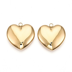 Настоящее золото 14K 304 из нержавеющей стали большие кулоны, шарма сердца, реальный 14 k позолоченный, 50.1x50.5x13 мм, отверстие : 5 мм