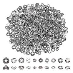 Античное Серебро 520 шт 10 стиль бусины-распорки сплава тибетского стиля, разнообразные, античное серебро, 4.5~8x1.5~3 мм, отверстие : 1.2~2.5 мм, 52 шт / стиль