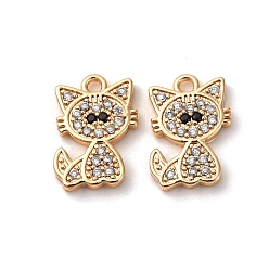 Настоящее золото 18K Латунные микро проложить кубического циркония подвески, без кадмия, без никеля и без свинца, подвески в форме кошки, реальный 18 k позолоченный, 12.5x9x1.5 мм, отверстие : 1.2 мм