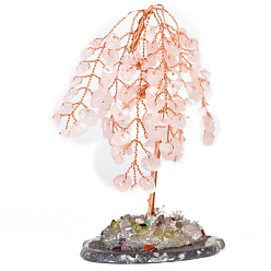 Розовый Кварц Украшение из натурального розового кварца, с латунной проволокой, основа среза агата, для украшения домашнего стола, древо жизни, 50~70x100 мм