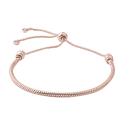 Розовое Золото Регулируемый латунный браслет-слайдер с вакуумным покрытием PVD/браслет-боло, долговечный, со змеиными цепями и латунными подвесками со стразами, розовое золото , 1-5/8 дюйм ~ 2-7/8 дюйм (4~7.2 см), 1~2.5 мм