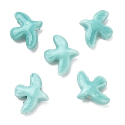 Turquoise Perles en porcelaine manuelles, colombe de la paix, porcelaine émaillée lumineux, turquoise, 17~17.5x13.5~14x4.5~5mm, Trou: 1.6~1.8mm