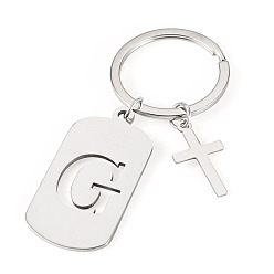 Letter G 1Porte-clés en acier inoxydable, avec porte-clés fendus, rectangle, couleur inox, lettre g, 72mm