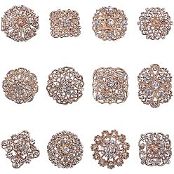 Золотой Сплавные защитные броши, с горный хрусталь и железа штифта, цветок, кристалл, золотые, 31~38 мм, 12 шт / комплект