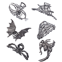 Mixed Shapes 6 шт. 6 стили заколки-краб из цинкового сплава для волос на Хэллоуин для женщин и девочек с густыми волосами, металлический черный , разнообразные, 45~106x57~107x25.5~45.5 мм, 1 шт / стиль