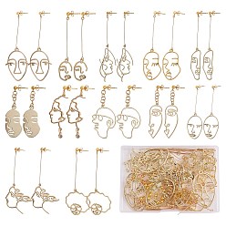 Golden DIY Abstract Face Drop Earring Making Kit, Including Alloy Pendants & Links, Iron Ball Stud Earring Findings, Brass & Plastic Ear Nuts, Golden, 210Pcs/box