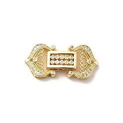 Настоящее золото 18K Застежки для часов из латуни с микропаве из прозрачного кубического циркония, долговечный, без кадмия и без свинца, прямоугольные, реальный 18 k позолоченный, 14.5x31x5 мм, отверстие : 0.5~1.5x2~3.5 мм