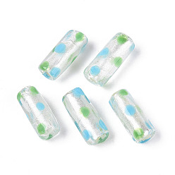 Бледно-Зеленый Handmade стеклянные бусины Lampwork фольги, столбец в горошек, бледно-зеленый, 19~20x7.5~8.5 мм, отверстие : 0.7~1.8 мм