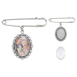 Античное Серебро Наборы для изготовления железных брошей, с подвеской из сплава и стеклянными кабошонами, овальные, античное серебро, 55 мм