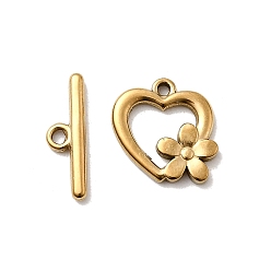 Цветок 304 из нержавеющей стали застежками тумблеры, золотые, цветок, 14x14x2 мм, отверстие : 1.4 мм, бар: 5.5x17x2 mm, отверстие : 1.6 мм