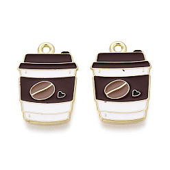 Кокосово-Коричневый Подвески из сплава и эмали, амулеты чашка кофе, золотые, кокосового коричневый, 22.5x15x1.5 мм, отверстие : 1.7 мм