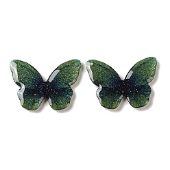 Dark Green Trsnaprent Epoxy Resin Pendants, Butterfly Charms, with Glitter Powder, Dark Green, 22x29.5x3mm, Hole: 1.2mm