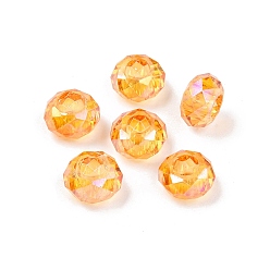 Золотистый Краска для выпечки прозрачные стеклянные европейские бусины, бусины с большим отверстием, с покрытием AB цвета, граненые, рондель, золотые, 13~14x7.5~8 мм, отверстие : 5.5~6 мм