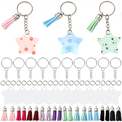 Звезда Наборы для самостоятельного изготовления брелока-подвески из алюминия с двусторонней термопередачей, включают в себя кисточки из искусственной замши и железные брелоки, звезда, 35x36x1 мм, отверстие : 4 мм