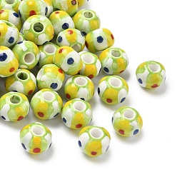 Зелено-Желтый Фарфора ручной работы европейский бусины, круглый в горошек, зеленый желтый, 12x9~9.5 мм, отверстие : 4 мм