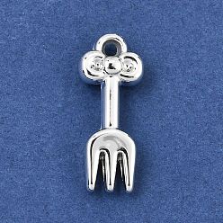 Others Plating Acrylic Pendants, Silver, Fork Charms, 23x9.5x4.5mm, Hole: 1.8mm