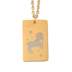 Овен Золотые 202 подвески созвездия из нержавеющей стали ожерелья, прямоугольные, Овен, 15.94 дюйм (40.5 см)