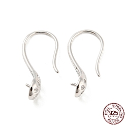 Silver 925 Sterling Silver Hoop Earring Findings, for Half Drilled Baroque Pearl Beads, Silver, 20.5x5.5mm, Pin: 0.8mm