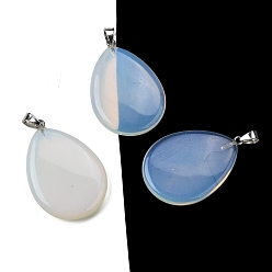 Опал Opalite подвески, Подвески в форме капли с 304 защелкивающимися креплениями из нержавеющей стали, цвет нержавеющей стали, 43.5~45x29.5~30.5x6~7.5 мм, отверстие : 7.5x4.5 мм