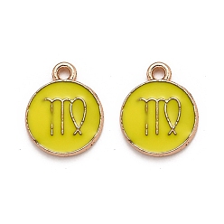Дева Подвески из эмали и сплава, плоский круглый с созвездием / знак зодиака, золотые, Дева, 15x12x2 мм, отверстие : 1.5 мм