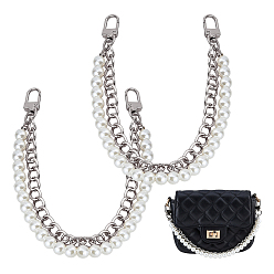 Платина Декоративные цепочки для сумок из алюминия и белого пластика с имитацией жемчуга, двухслойные, Сплав с застежками, для аксессуаров для замены сумок, платина, 321x19.5x9.5 мм