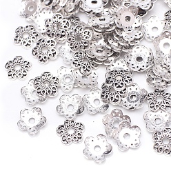 Античное Серебро Тибетском стиле сплав шарик крышки, мульти-лепесток цветка, античное серебро, 11.3 мм