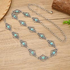 Античное Серебро Цепочка из сплава, железа и синтетического бирюзового цвета, цепочки на талию и живот для женщин, античное серебро, 1200 мм