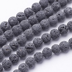 Lava Rock Unwaxed Natural Lava Rock Bead Strands, Round, 4mm, Hole: 1mm, about 95pcs/strand, 15.5 inch