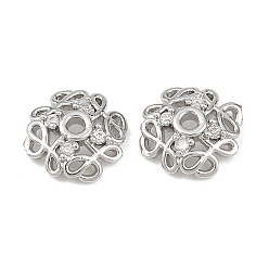Платина Колпачки для бусин из прозрачного кубического циркония из латуни, цветок, платина, 8.5x9x2.5 мм, отверстие : 1.4 мм