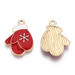 Красный Новогодняя тема, Подвески из эмали и сплава, с кристально горный хрусталь, золотой свет, перчатка, красные, 21.5x16x3 мм, отверстие : 1.8 мм