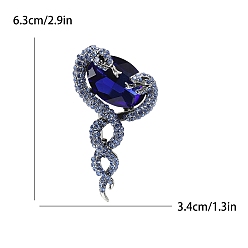 Blue Alloy with Rhinestone Brooches, Snake, Blue, 63x34mm