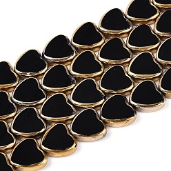 Черный Стеклянные бусины с гальваническим покрытием , сердце, с золотым оттенком латуни, чёрные, 13~13.5x14x4~4.5 мм, отверстие : 0.8~0.9 мм, около 22 шт / нитка, 11.02'' (28 см)