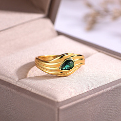 Золотой Кольца для женщин с латунным паве из кубического циркония, слеза, золотые, размер США 8 (18.1 мм)