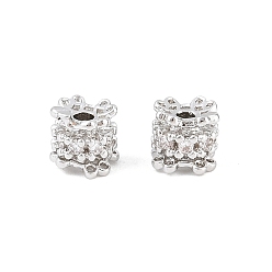 Platino Micropave de latón transparente perlas de circonio cúbico, columna con flor, chapado en rack, larga duración plateado, sin plomo y el cadmio, Platino, 5.5x5 mm, agujero: 1.5 mm