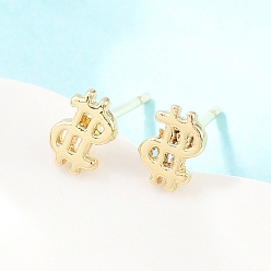 Others Brass Stud Earrings, Cadmium Free & Lead Free, Long-Lasting Plated, Rack Plating, Real 18K Gold Plated, 6.5x4.5mm
