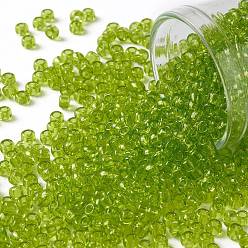 (4) Transparent Lime Green Тохо 8/0 круглые бусины, японский бисер, (4) прозрачный салатовый, 8/0, 3 мм, отверстие : 1 мм, Около 222 шт / 10 г