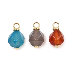 Смешанные камни Природные каменные смешанные подвески, граненые круглые подвески с латунными петлями, реальный 18 k позолоченный, без кадмия и без свинца, стойки покрытие, долговечный, смешанные окрашенные и неокрашенные, 15.5x9x9 мм, отверстие : 2.5 мм